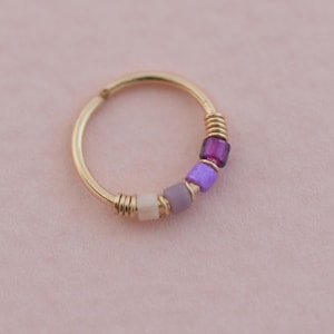 Beaded Nose Ring, Cartilage Nose Hoop, Nose Hoop, Funky Nose Ring, Gold Nose Ring, Tragus Hoop Earring