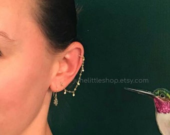 Helix earring, Cartilage chain earring, Opal helix, Gold chain earring, helix hoop, Chain Earring Helix,Helix ring, two hole earring