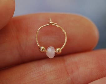 Rose Quartz Cartilage Hoop Earring: Gold Filled Septum, Tragus