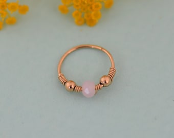 Helix Hoop, Rose Quartz Hoop Cartilage Earring, Pink Nose Hoop, Tragus Earring 20G 22G 24G, Tiny Nose Ring, Daith Earring,  Nose Ring