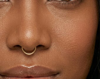 14k Gold Filled Fake Septum Ring, Adjustable Hoop, Minimalist Clip On Nose Jewelry