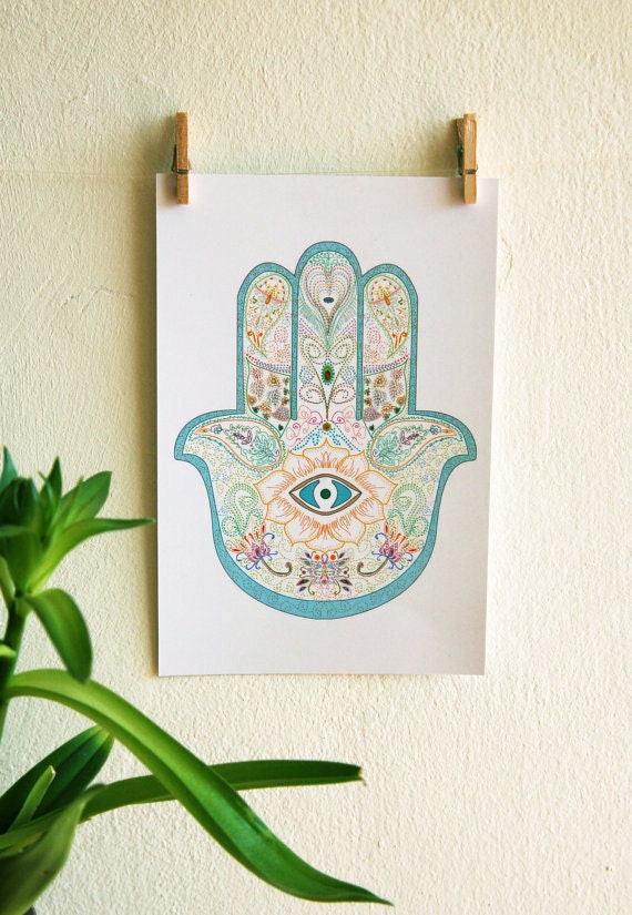 Items similar to Hamsa Hand, Print, Charm, Greetings Card ...