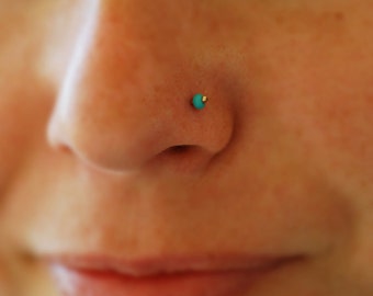 Turquoise gold nose stud, tiny Nose earring turquoise tragus helix piercing stud earrings