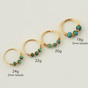 Gold Nose Ring Turquoise Nose Ring Thin Nose Hoop Cartilage Hoop Helix Piercing 18g 20g 22g 24g Gold Hoop Dainty Boho Handmade Jewelry