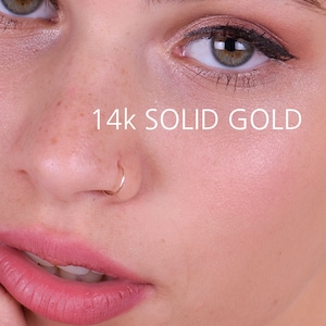 REAL GOLD nose  ring hoop, choose your gauge and inner diameter, Rose or Yellow gold hoop cartilage earring, yellow gold 20 gauge nose ring