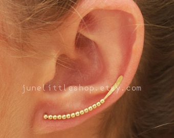 Gold Filled Ear Climber Earrings, Miyuki Beads, Bar Crawler