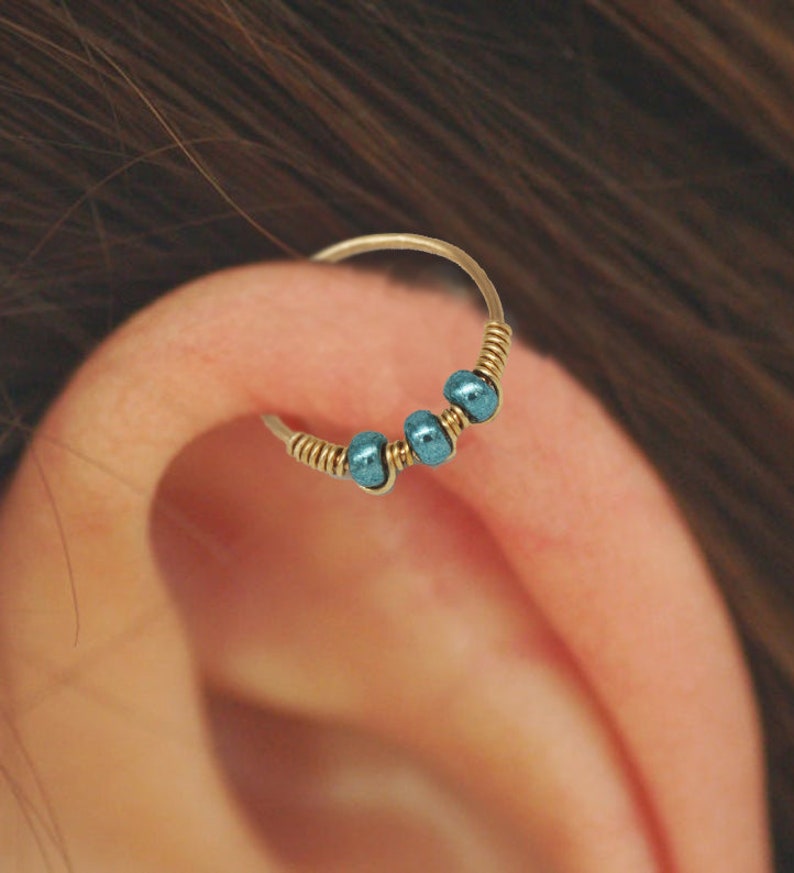 Boho Nose Ring, Tiny Bohemian Nose Ring Hoop, Nose Jewelry, Nose Hoop Ring, Tragus Earring, Septum Ring, Cartilage Hoop Nose Ring image 1