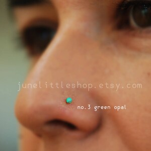 Tiny opal nose stud,Gold Nose Stud,nose stud gold,small nose stud,22g nose stud,thin nose stud,gold nose stud,nose stud green opal,nose stud image 8