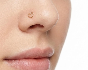 Tiny Heart Nose Stud, 14K Gold Filled or Sterling Silver, Minimalist Jewelry
