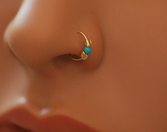 Tiny Fake nose ring, Non Pierced Nose hoop, turquoise and gold Non Pierced Nose Ring, no piercing hoop earring NO PIERCING REQUIRED