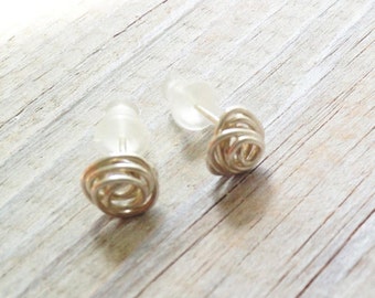 Silver Stud Earring, gold earrings, Silver spiral earrings, tiny spiral post earrings, sterling silver studs, simple earrings