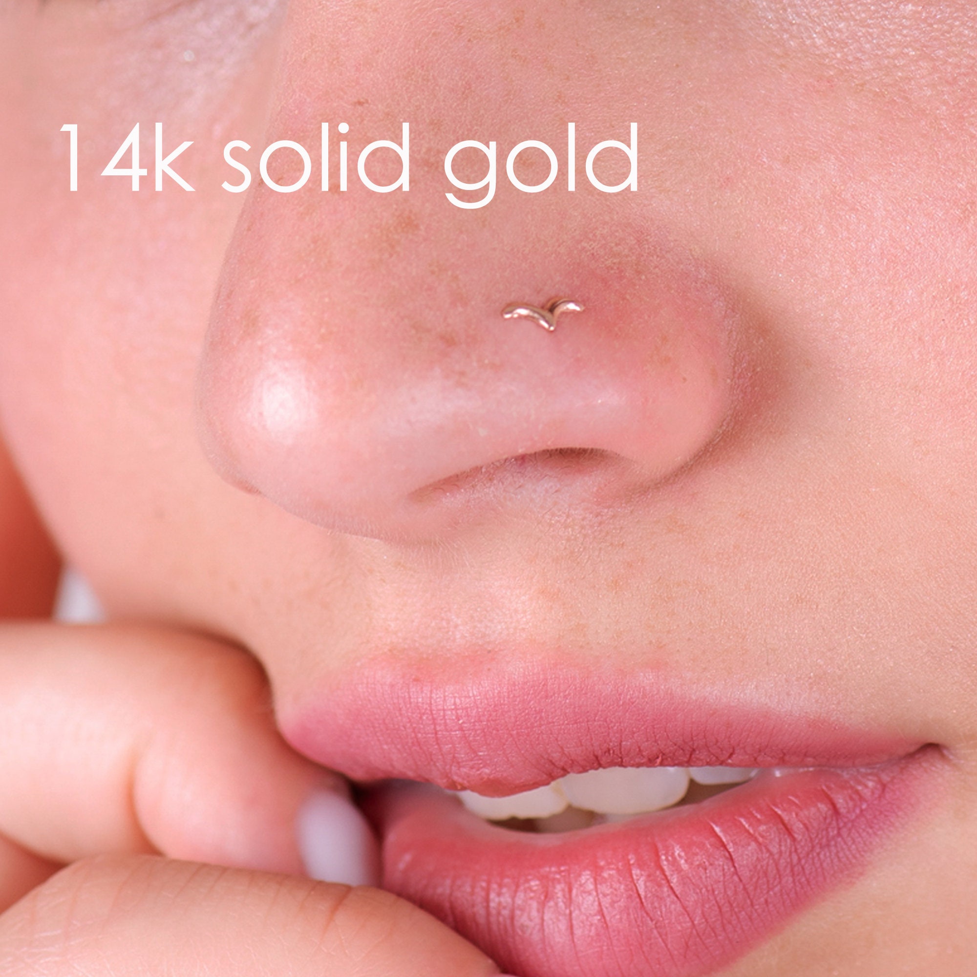 GOLD nose stud 14k Solid Gold Nose Stud Tiny Bird Nose Etsy.de