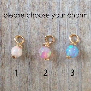 Choose your opal charm, Small gold ring hoop charm white / blue / pink opal, opal bead hoop, Charms for hoop, Locket Charms, tiny Charms