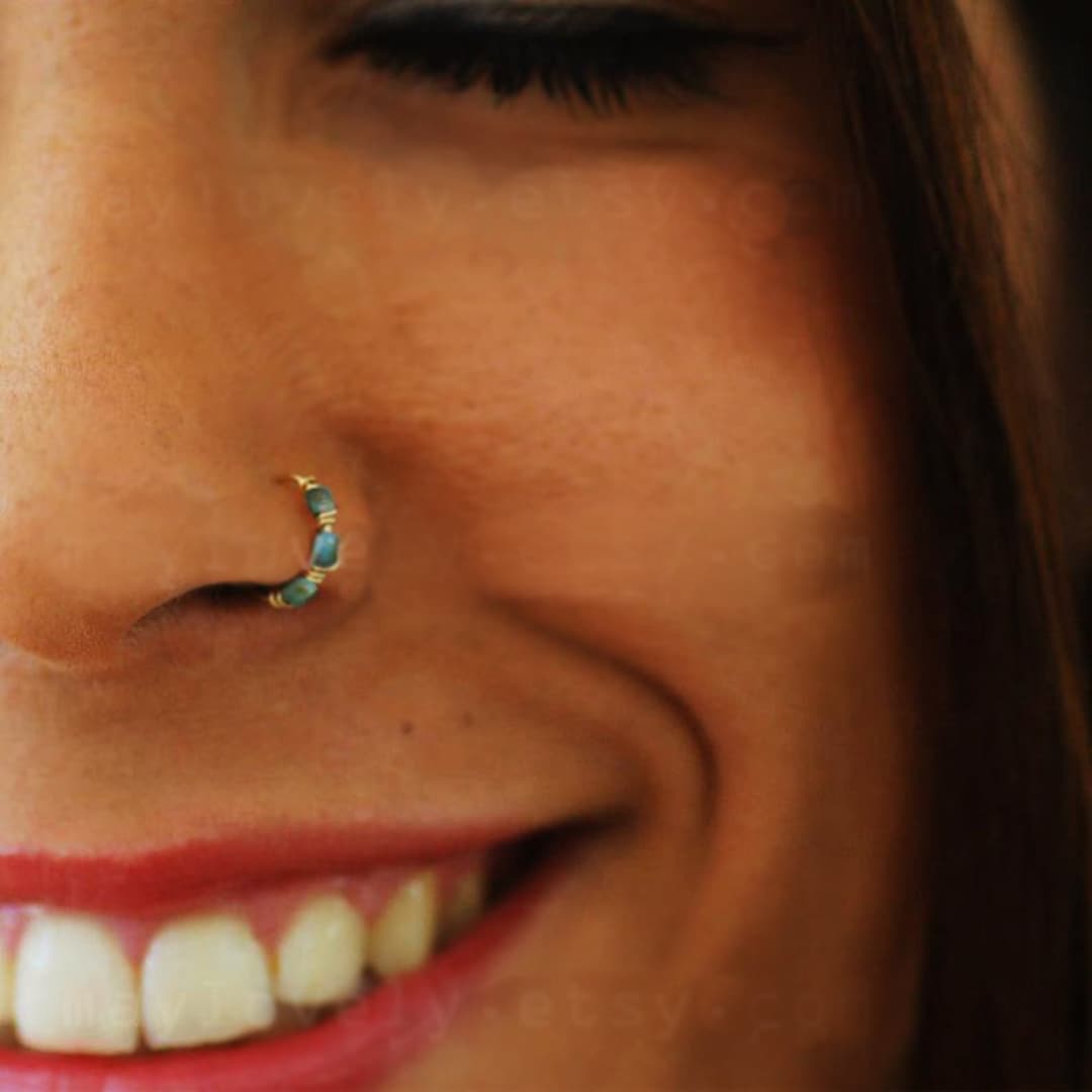 1mm Teal Nose Ring Nose Ring Hoop, Turquoise Nose Hoop Nose