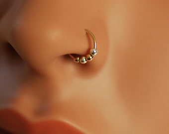 Sterling Silver Nose Ring, 14k Gold Filled Beads, Hoop Earring 24G