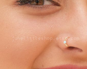 Nose Hoop,Gold Nose Hoop,tiny opal nose hoop,nose hoop 24g,thin nose hoop,small nose hoop,nose hoop gold filled,nose hoop body jewelry,hex