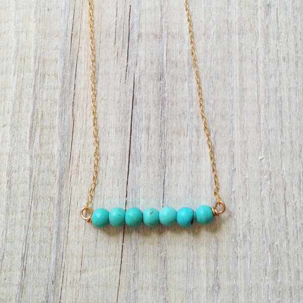 Collier turquoise, collier en or, collier enveloppé de fil de fer, argent rempli d'or 14 carats, collier or délicat et simple, bijoux minimalistes et modernes