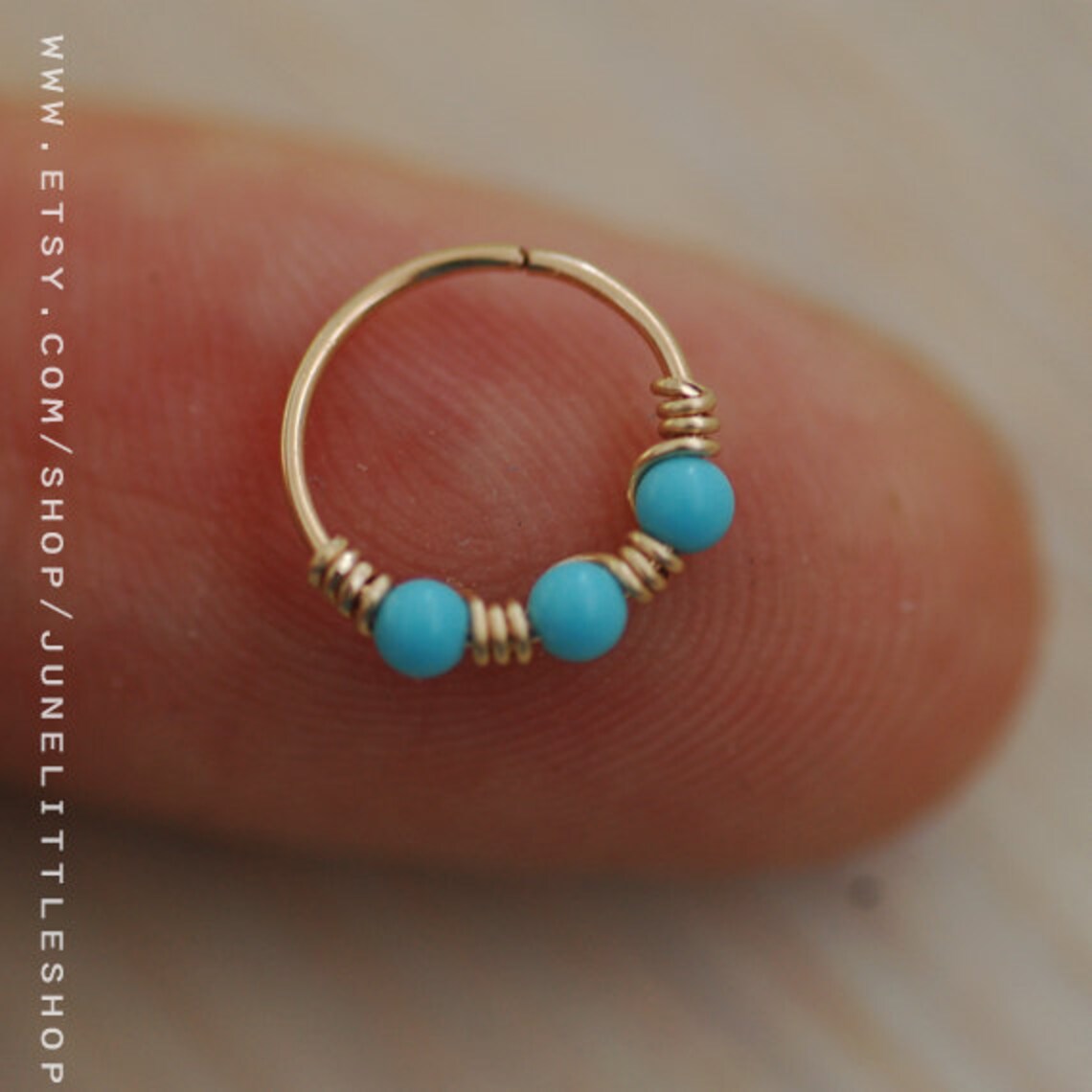 Turquoise NOSE RING Tiny Turquoise Hoop Small Turquoise Nose Etsy