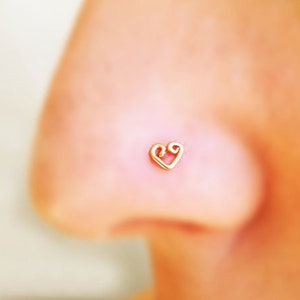 Tiny Nose Stud, Heart Nose Stud, Silver Nose Stud, Nose Screw, Single Earring, Scew End Nose Stud
