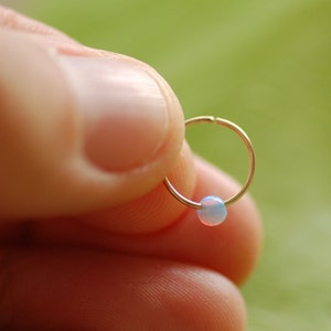 Tiny Opal cartilage earring, opal helix earring, Small Opal hoop Ring, tiny hoop nose, Extra Small Sterling Silver Opal Nose Ring