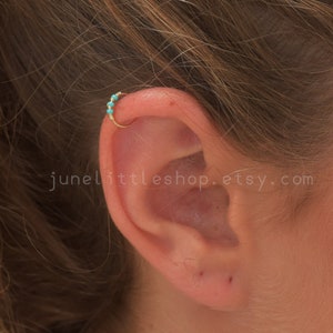 Helix Earring Hoop 14k gold filled Turquoise Helix Silver Helix Ring Gold Wrapped Helix Hoop with Turquoise beads Helix Ring Cartilage Hoop