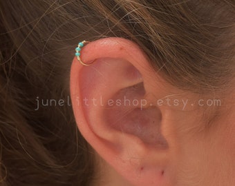 Helix Earring Hoop 14k gold filled Turquoise Helix Silver Helix Ring Gold Wrapped Helix Hoop with Turquoise beads Helix Ring Cartilage Hoop