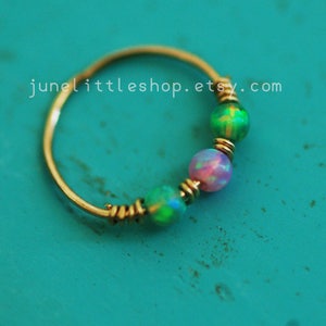Opal Hoop Earring,cartilage hoop earring,opal nose ring,gold helix earring,22g helix hoop,tiny cartliage hoop,thin helix hoop earring