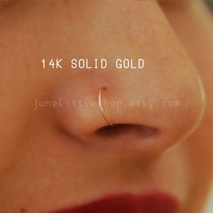 SOLID GOLD nose hoop 22/24 gauge, 14k solid gold cartilage earring, 7mm inner hoop diameter, tiny gold nose hoop