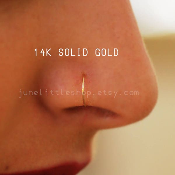 14k SOLID GOLD nose hoop 20 gauge 22/24 gauge, Real gold cartilage earring, choose inner hoop diameter, tiny gold nose hoop, Snug nose ring