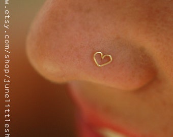 Tiny Heart Nose Stud, 14K Gold Filled or Sterling Silver, Nose Piercing