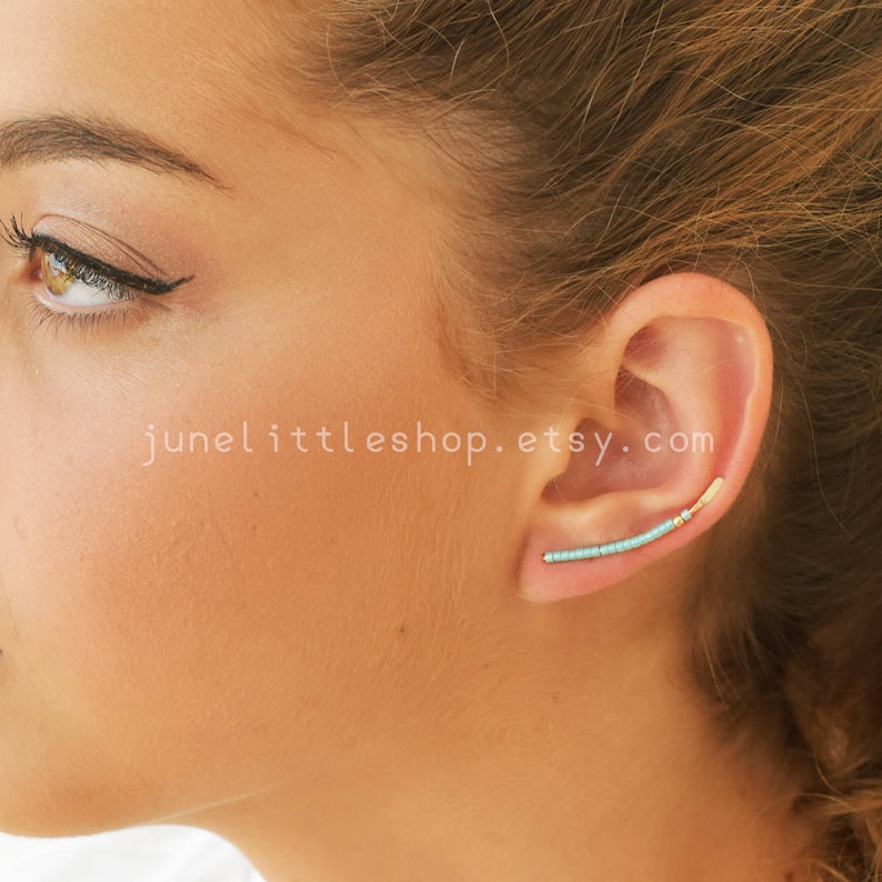 ear climber, earclimbers,Turquoise ear climber earrings, gold ear climber earrings, ear jackets, earclimbers gold, Ear crawler image 7