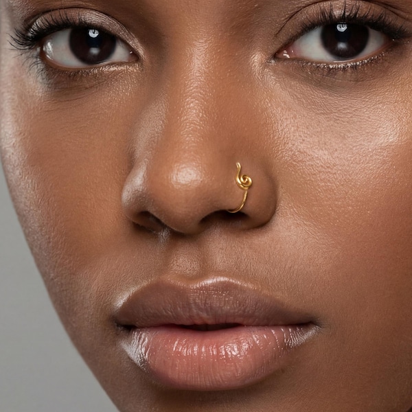 Piercing de Nariz Espiral Pequeno em Ouro, Argola de Nariz Feita à Mão em Ouro 14K, Piercing de Nariz Delicado e Minimalista, Piercing de Nariz Espiral, Argola de Nariz Pequena, Piercing Delicado