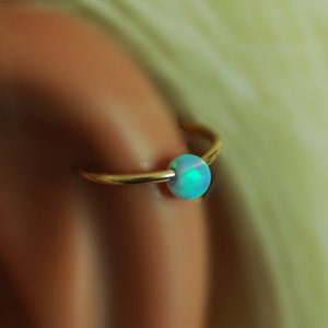 Opal cartilage earring, helix earring, tragus earring, small opal cartilage ring, tiny hoop nose, extra small gold opal hoop ring