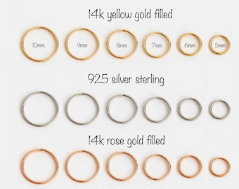 24G 22G 20G 18G 16G  Gold Filled Nose Ring, 14k Gold Filled Nose Hoop, Septum Erring, Daith Hoop, Rose Goldfill Yellow or Silver Sterling