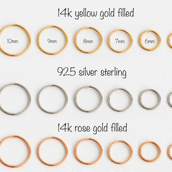 24G 22G 20G 18G 16G  Gold Filled Nose Ring, 14k Gold Filled Nose Hoop, Septum Erring, Daith Hoop, Rose Goldfill Yellow or Silver Sterling