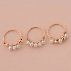 Pearl Dangle Nose Hoop, Dainty Nose Ring, Pearl Nose Ring, 16g 18g Wire Wrapped Hoop, 14k Gold Nose Jewelry, Cartilage Piercing