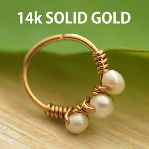 Gold Nose Ring, Helix Hoop, Cartilage Earring, Rook Earring, Nose Piercing, Nose Ring Hoop, Tragus Hoop, Daith Piercing, Pearl Bead Piercing