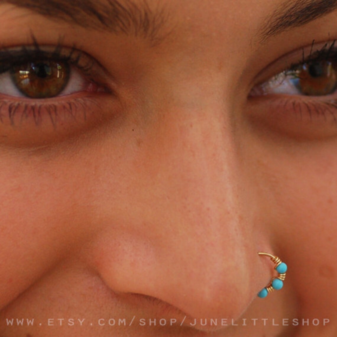 Turquoise NOSE RING Tiny Turquoise Hoop Small Turquoise Nose Etsy