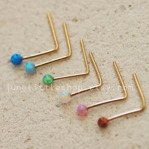 Tiny opal nose stud,Gold Nose Stud,nose stud gold,small nose stud,22g nose stud,thin nose stud,gold nose stud,nose stud green opal,nose stud image 3