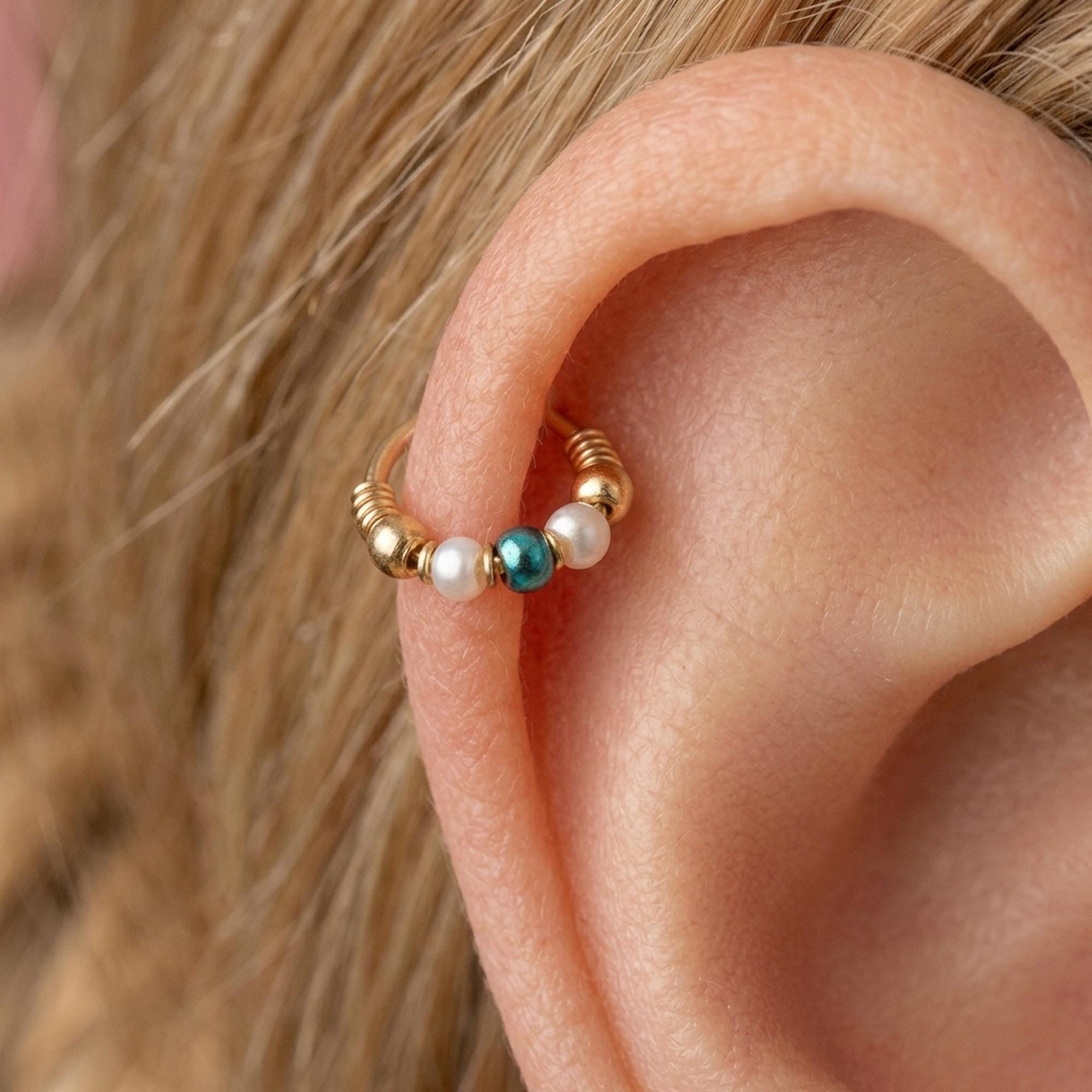 Snug Nose Rings Beaded Helix Hoop, Snug Nose Ring, Gold Nose Jewelry, Cartilage Earring ...