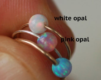 Opal hoop earring, small hoops, gold hoops, silver hoops, opal helix ring, body jewelry, tiny hoop cartilage