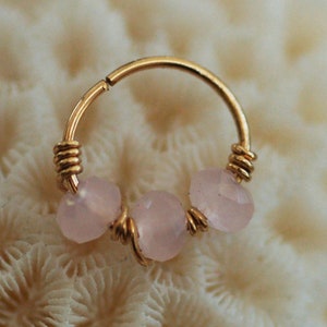 Rose Quartz Helix Piercing Stud Hoop Helix Stud Earring Gold Cartilage Earring Nose Ring Tragus
