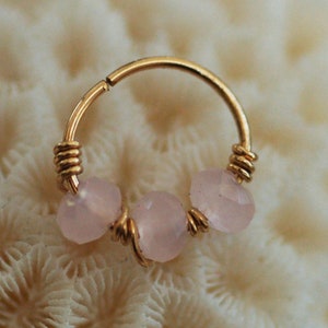 Rose Quartz Helix Piercing Stud Hoop Helix Stud Earring Gold Cartilage Earring Nose Ring Tragus