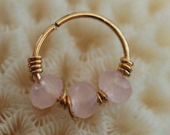 Cartilage Hoop Earring gold Helix earring Ring earring with rose quartz cartilage earring 22g 20g  nose ring body jewelry cartilage hoop