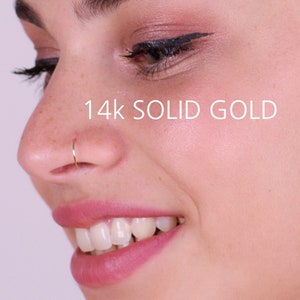 14k SOLID GOLD nose hoop 16/20/18/22/24 gauge, 14k solid gold yellow or rose gold cartilage earring, inner hoop diameter, tiny gold hoop