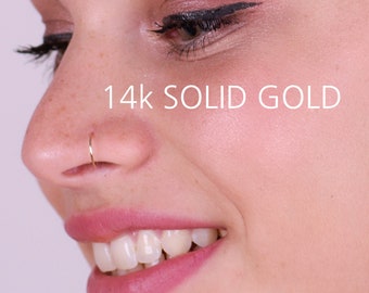 14k SOLID GOLD nose hoop 16/20/18/22/24 gauge, 14k solid gold yellow or rose gold cartilage earring, inner hoop diameter, tiny gold hoop