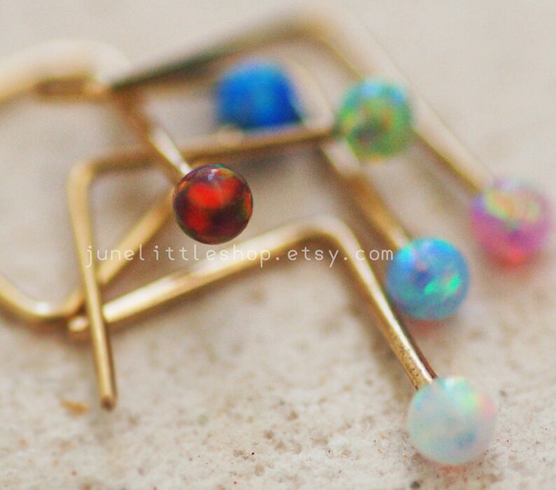 Tiny opal nose stud,Gold Nose Stud,nose stud gold,small nose stud,22g nose stud,thin nose stud,gold nose stud,nose stud green opal,nose stud image 5