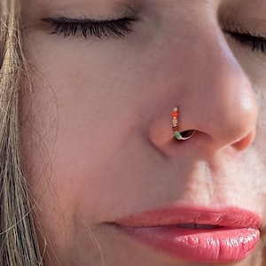Argola de nariz de prata, argola de nariz de ouro 20g 22g 24g, argola de nariz com contas, argola de nariz com enchimento de ouro 14k, anel de cartilagem, piercing feito à mão