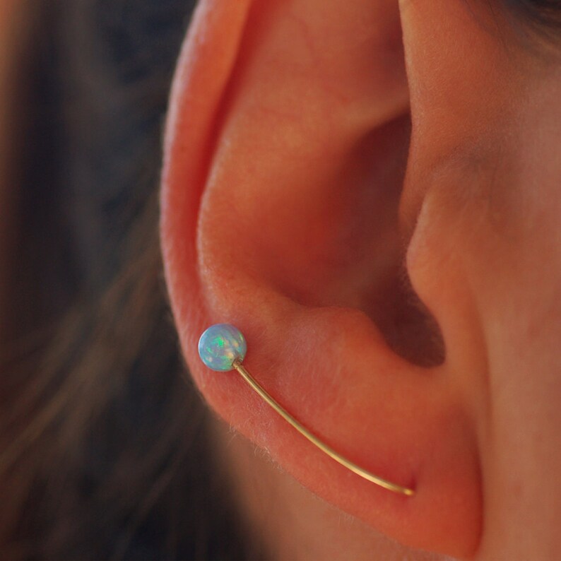 Opal Bar Ear Cuffs long curved line bar ear climbers Etsy