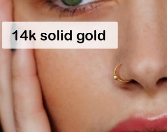 14K Solid Gold Nose Ring, Minimalist Hoop Earring